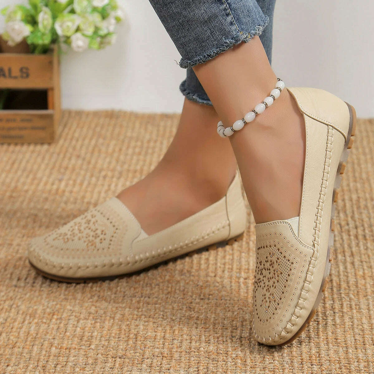 Elegant Crystal Ballerina Flats - Soft Leather Slip-On Mules