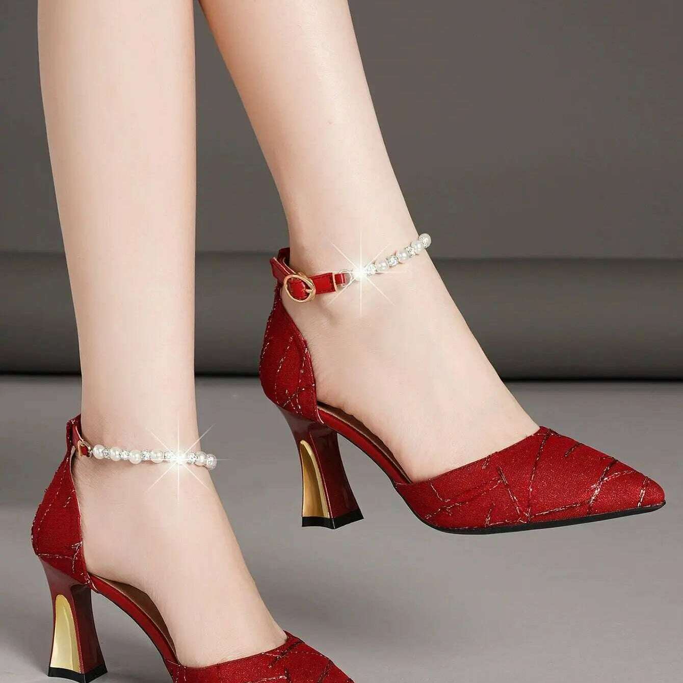 Beads Pumps Pointed Tip Women's High Heels Heeled Sandals Woman Luxury Womens Shoes Woman 2024 Trend Mary Jane Shoes Heel