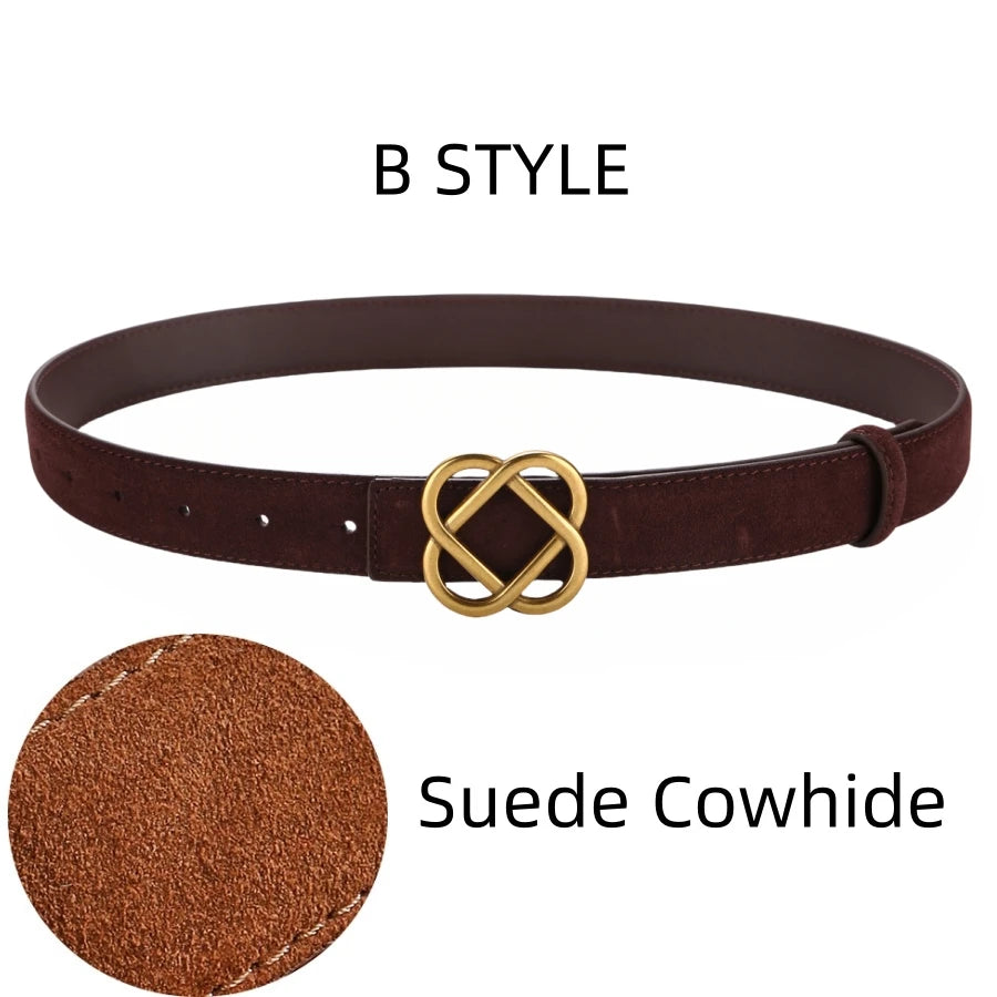Women's Genuine Leather Belt with Flower Buckle