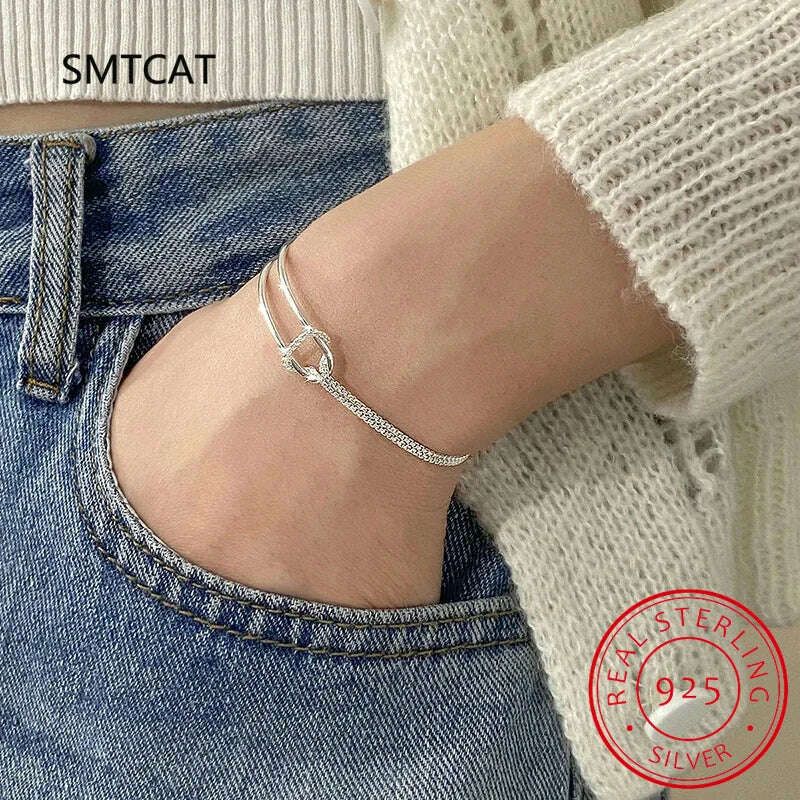 925 Sterling Silver Asymmetric Double Layer Chain Bracelet