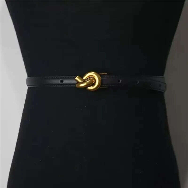 Adjustable Thin Genuine Leather Belt with Metal Knot Buckle