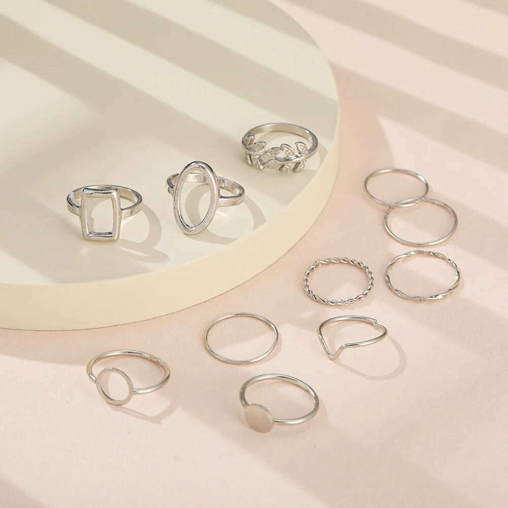 New Trendy Gold Color Rings Set For Women Simple Irregular Geometric Oval Hollow Out Opening Ring Girl Party Jewelry Gift Bague