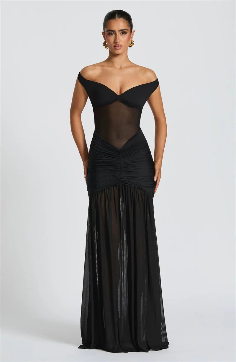 Mozision Off-shoulder Backless Sexy Maxi Dress Women Gown Halter Sleeveless Backless Thigh High Split Club Party Long Dress