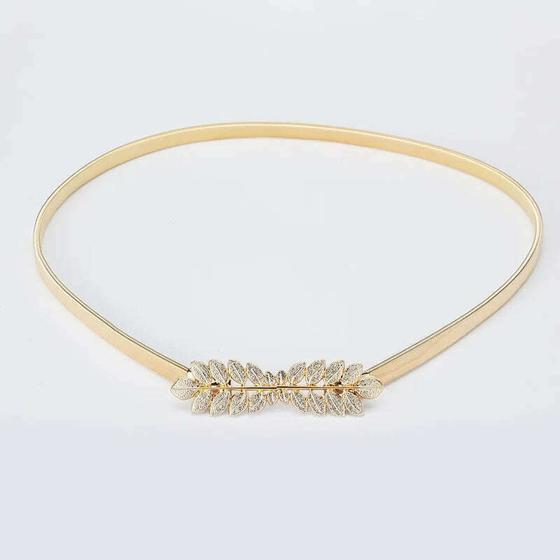 Gold & Silver Leaf Metal Women's Belt – Elastic Waist Seal