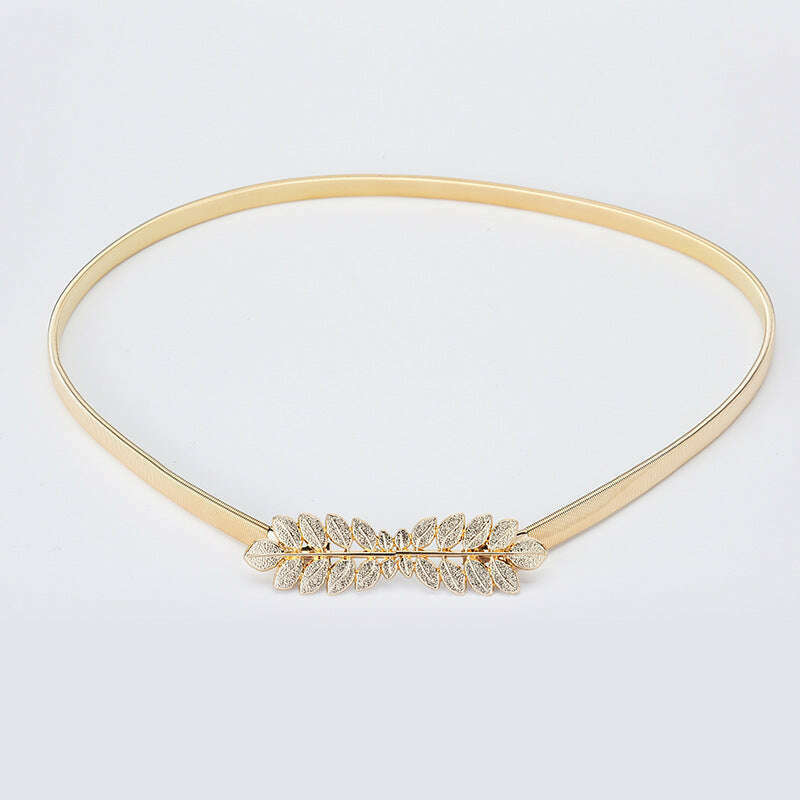 Gold & Silver Leaf Metal Women's Belt – Elastic Waist Seal