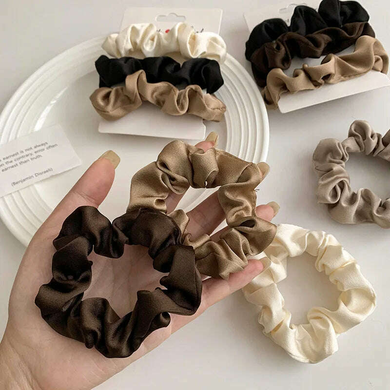 3/4/5 PCS Satin Pleated Scrunchies Elastic Hair Bands