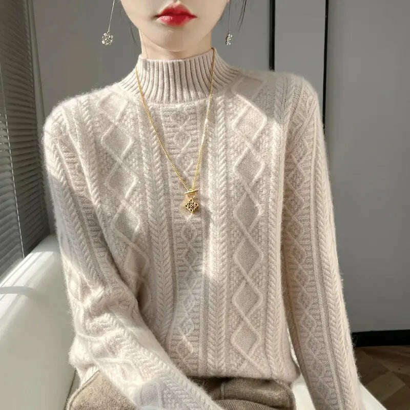 DjzDsm Turtleneck Sweater: 100% Merino Wool, Check Knit - D&M Boutique