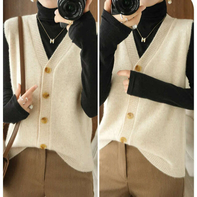 2024 Women's Cashmere Sleeveless Sweater Vest - D&M Boutique