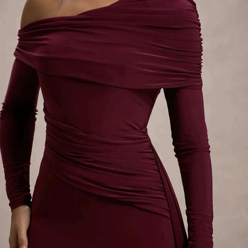 Mozision Skew Collar Long Sleeve Maxi Dress