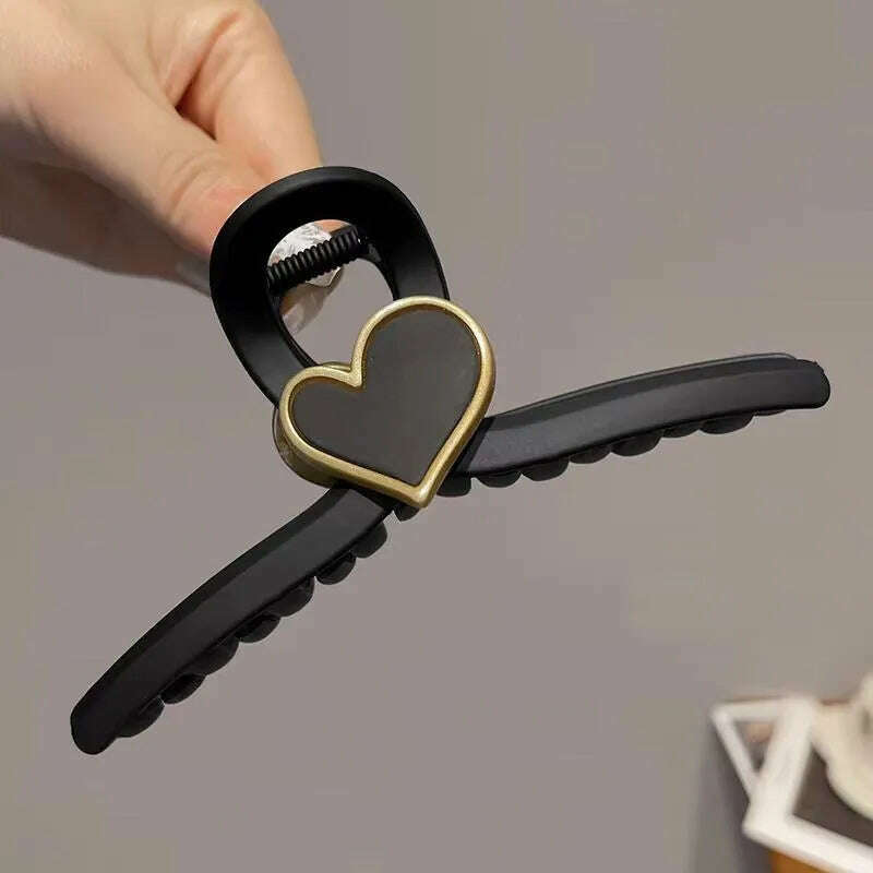 13cm Black Frosted Shark Hair Claw Clip with Pearl Detail