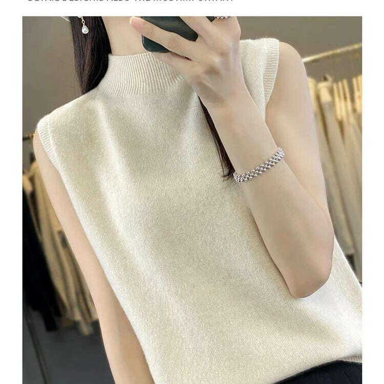 2024 Women's Cashmere Sleeveless Top – 100% Merino Wool, Office Chic - D&M Boutique
