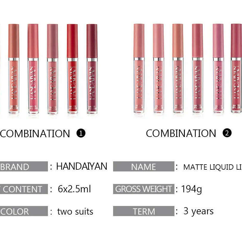 HANDAIYAN 6Pcs Velvet Matte Lip Gloss Set