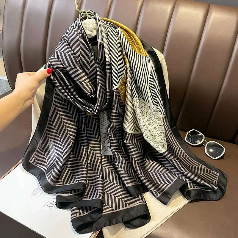 2023 Autumn Winter New Imitated Silk Scarf Women 180*90cm Outdoor Large Size Soft Silky Scarf Beach Long Luxury Scarf Lady Hijab