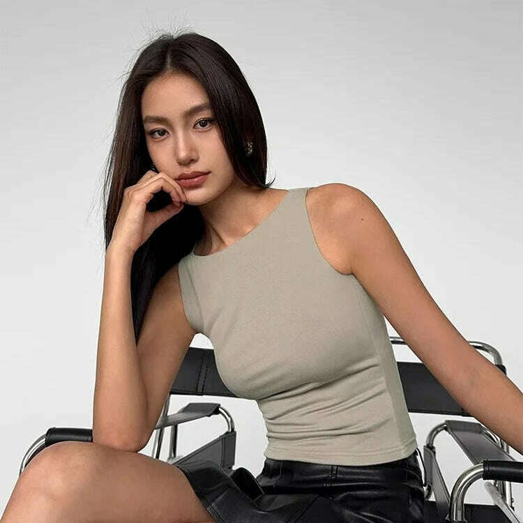 Women Double Layer Boat Neck Soft Slinky Tank Top - D&M Boutique