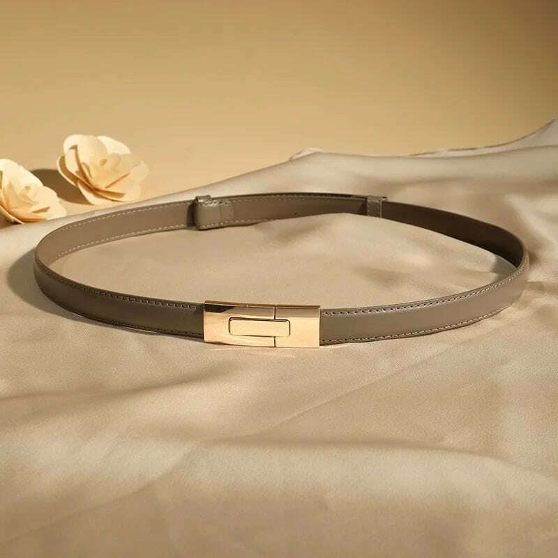 High-Quality Genuine Leather Women’s Belt with Golden Lock Buckle