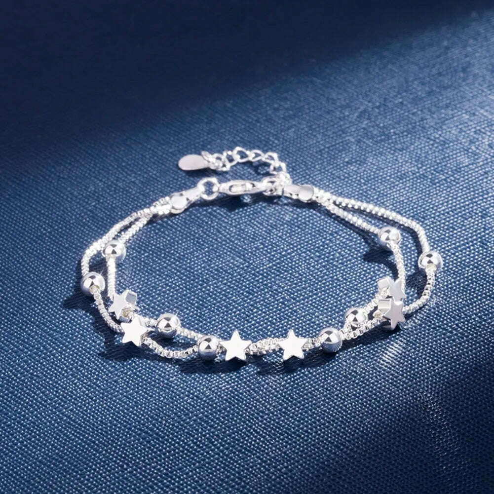 Fine 925 Sterling Silver Star Chain Bracelet for Women