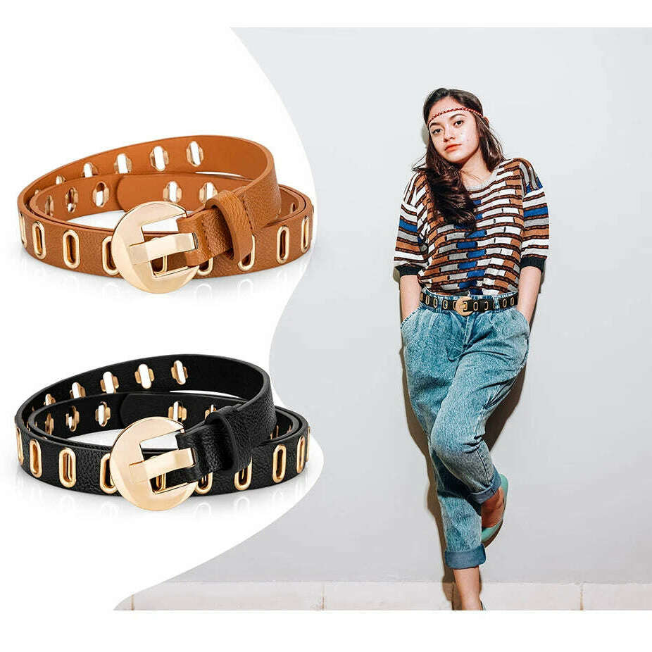 Maikun Grunge Women’s PU Leather Belt with Alloy Pin Buckle