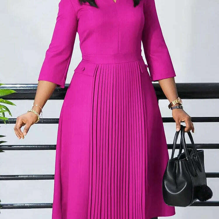 FairyShely 2025 Plus-Size A-Line V-Neck Long Sleeve Dress
