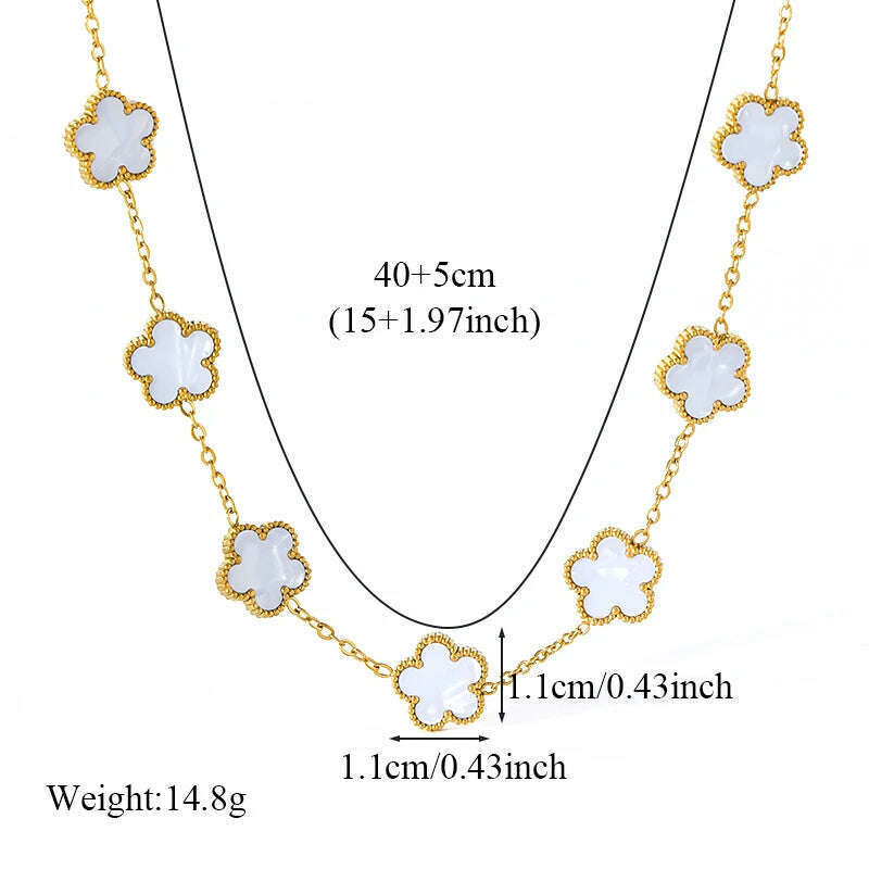 EILIECK 316L Stainless Steel Black Five Leaf Clover Pendant Necklace For Women Fashion New Party Gift Neck Chain Jewelry Collar
