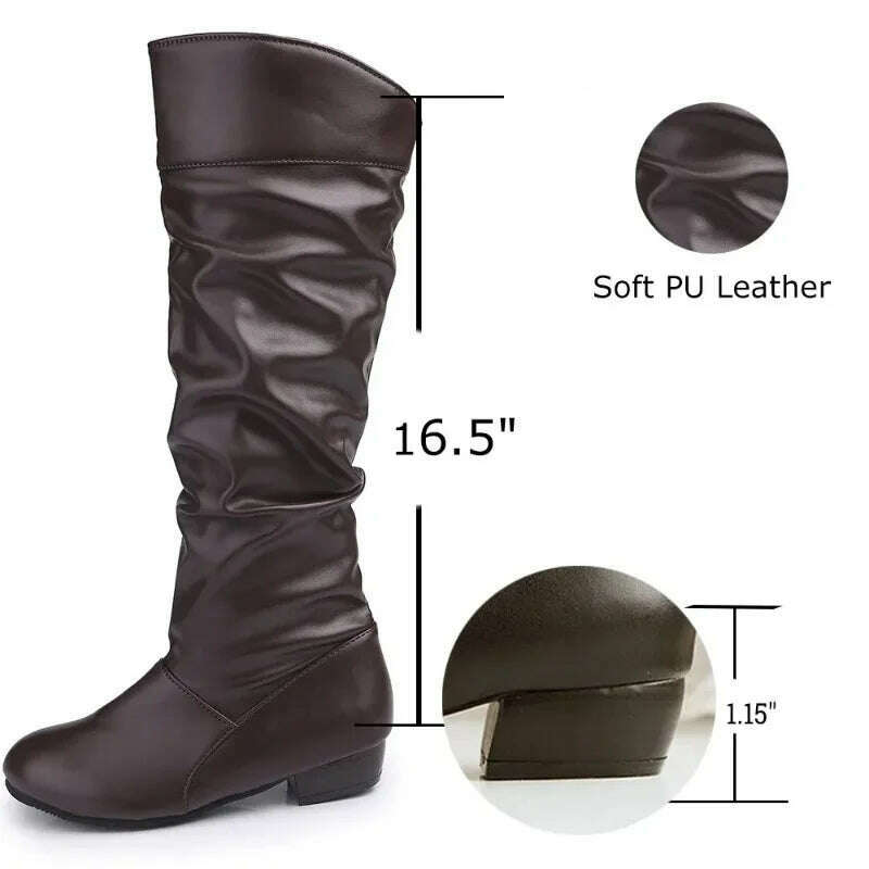 Women's PU Leather Knee-High Boots – Slip-On