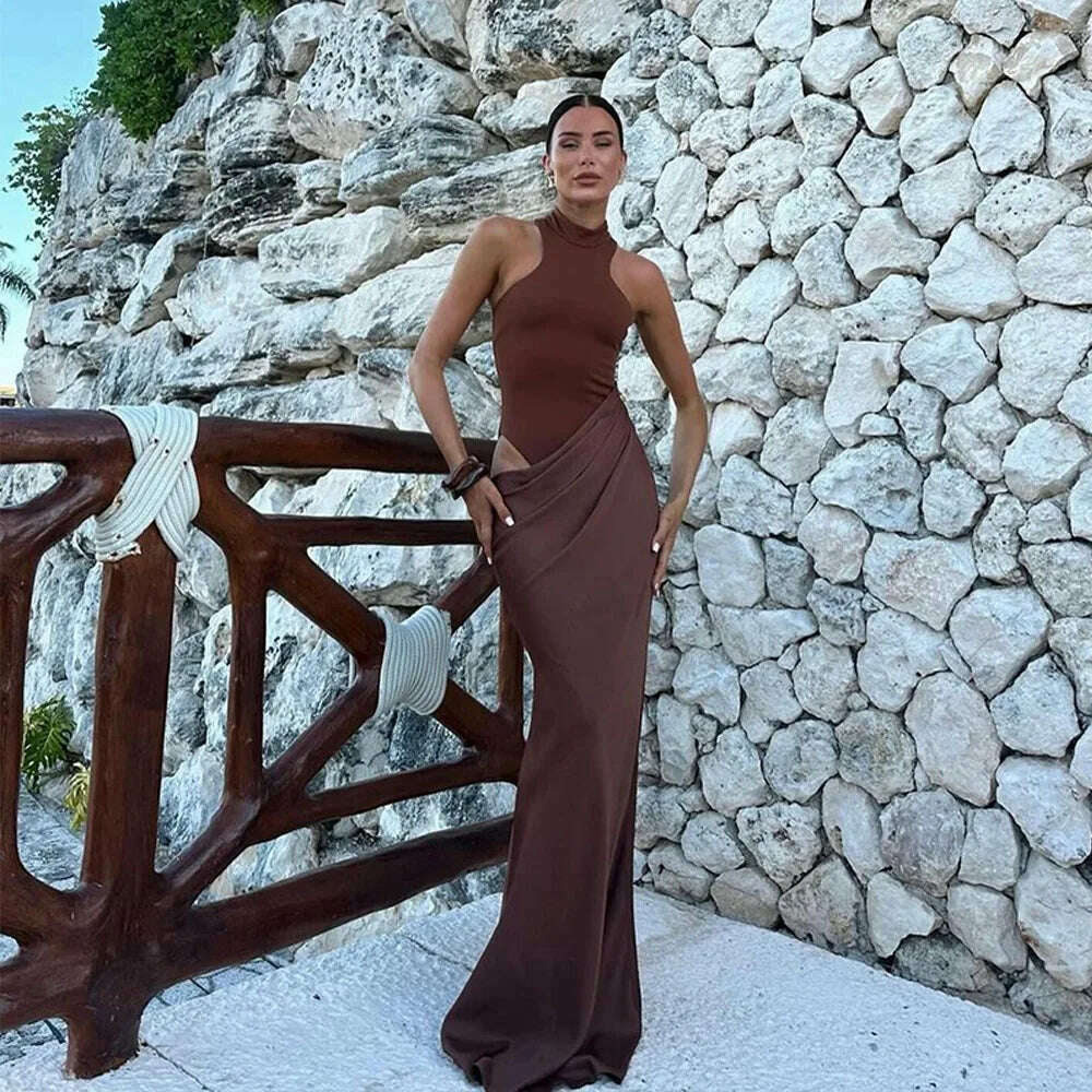 JULISSA MO Satin Hollow Out High-Waist Maxi Dress