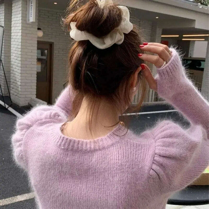 Neploe Korean Office Sweater: O-Neck, Short Sleeve, Solid Color Pullover - D&M Boutique
