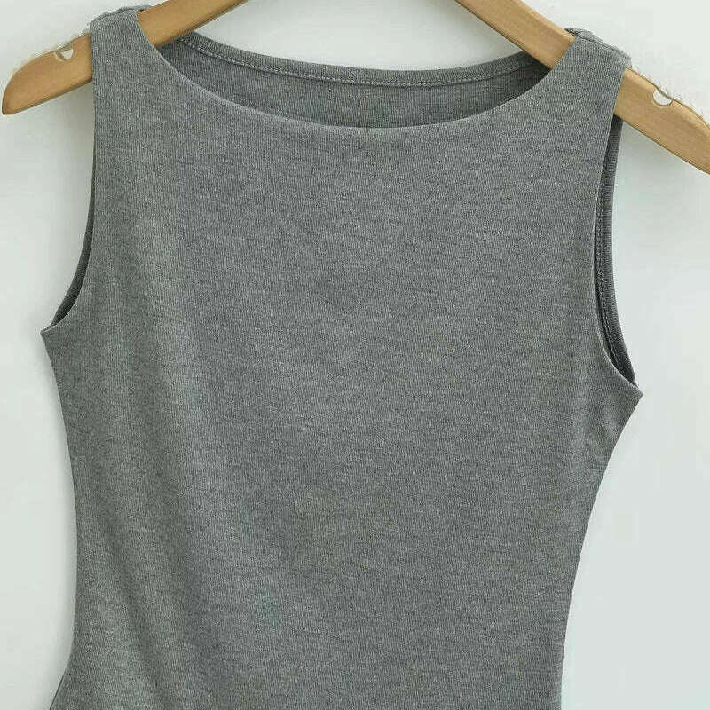 Women Double Layer Boat Neck Soft Slinky Tank Top - D&M Boutique