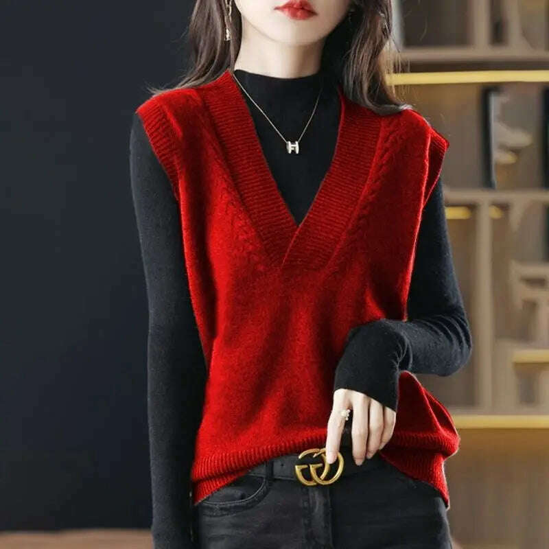 Korean Solid V-Neck Sweater Vest – Loose, Vintage Pullover Style - D&M Boutique