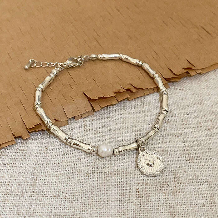 Vintage 925 Sterling Silver Pearl Bracelet for Women
