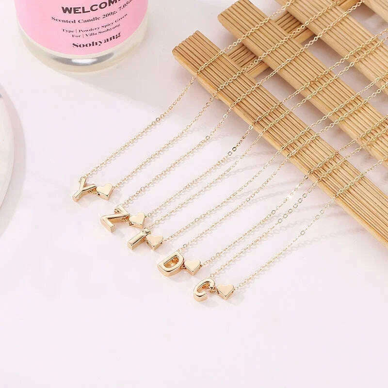 SUMENG Fashion Tiny Heart Dainty Initial Necklace Gold Silver Color Letter Name Choker For Women Pendant Jewelry Gift