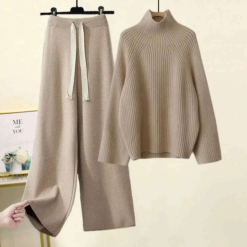 Winter Knitwear Set: Turtleneck Sweater & Wide-Leg Pants - D&M Boutique
