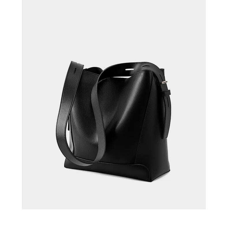 Minimalist Brown Leather Bucket Bag - Sleek and Structured