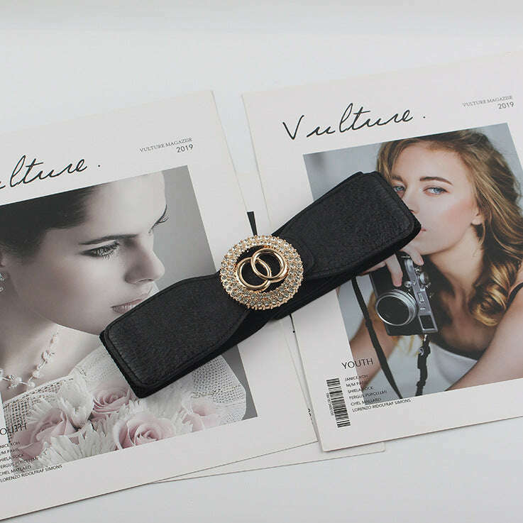 Elastic Rhinestone Wide Girdle Belt