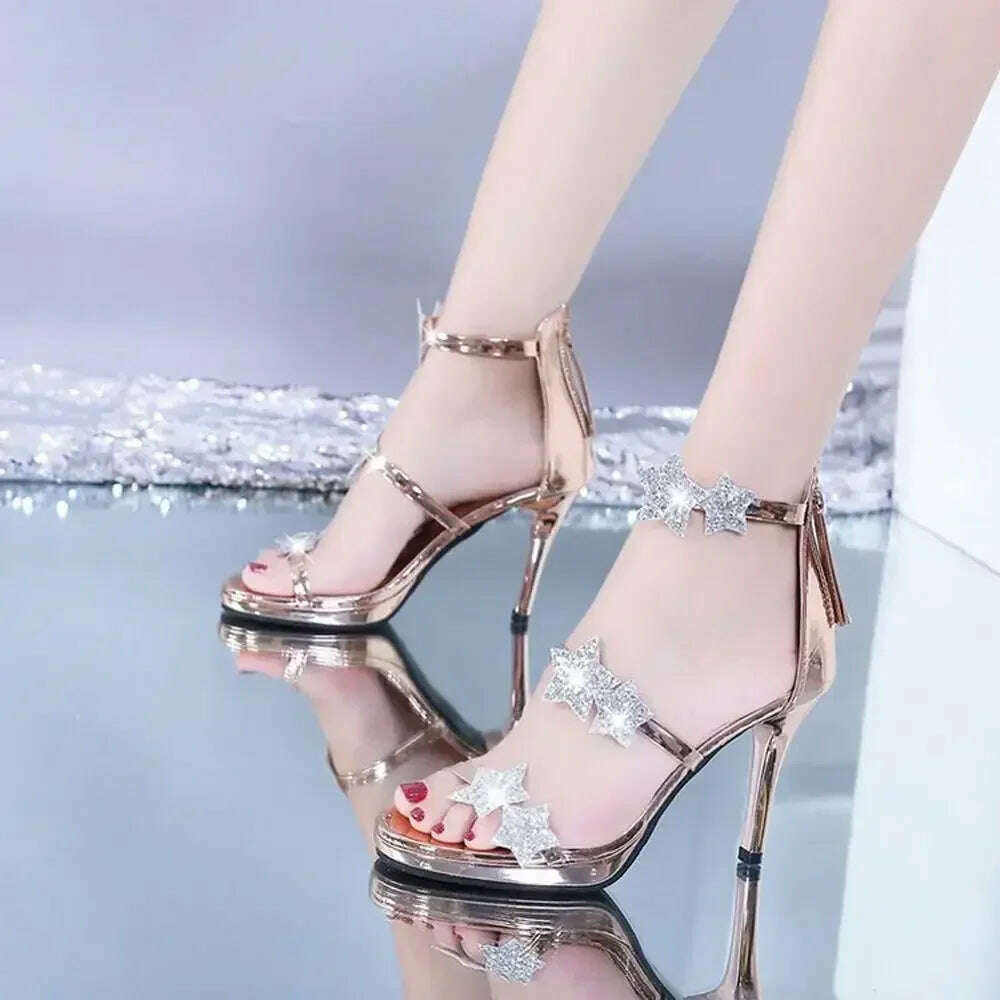 Elegant Glitter High Heel Sandals - Star & Heart Pattern