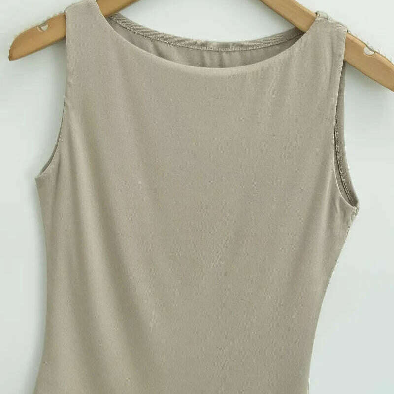 Women Double Layer Boat Neck Soft Slinky Tank Top - D&M Boutique