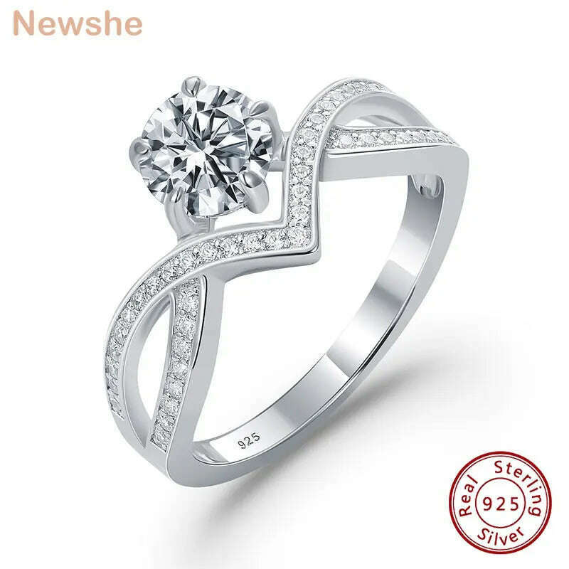 Newshe 925 Sterling Silver Engagement Rings for Women Brilliant Round 1.0 ct AAAAA Zircon Jewelry Wedding Ring