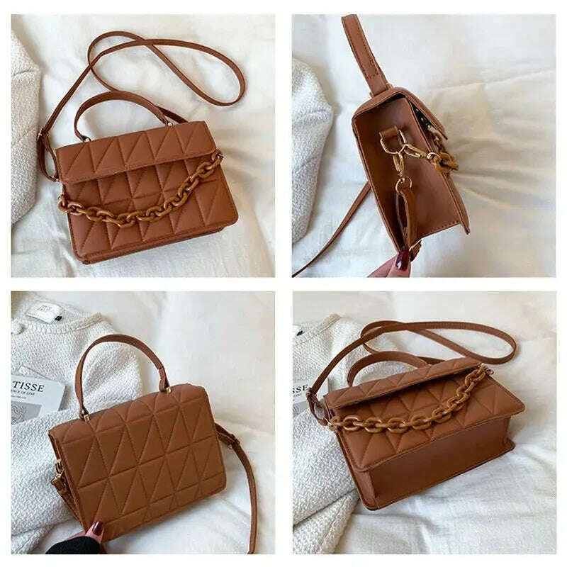 Plaid Square Crossbody Bag with Chain - Stylish & Compact