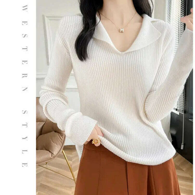 European Cargo Wool Sweater: Slim Knit, V-Lapel, Autumn/Winter Top - D&M Boutique