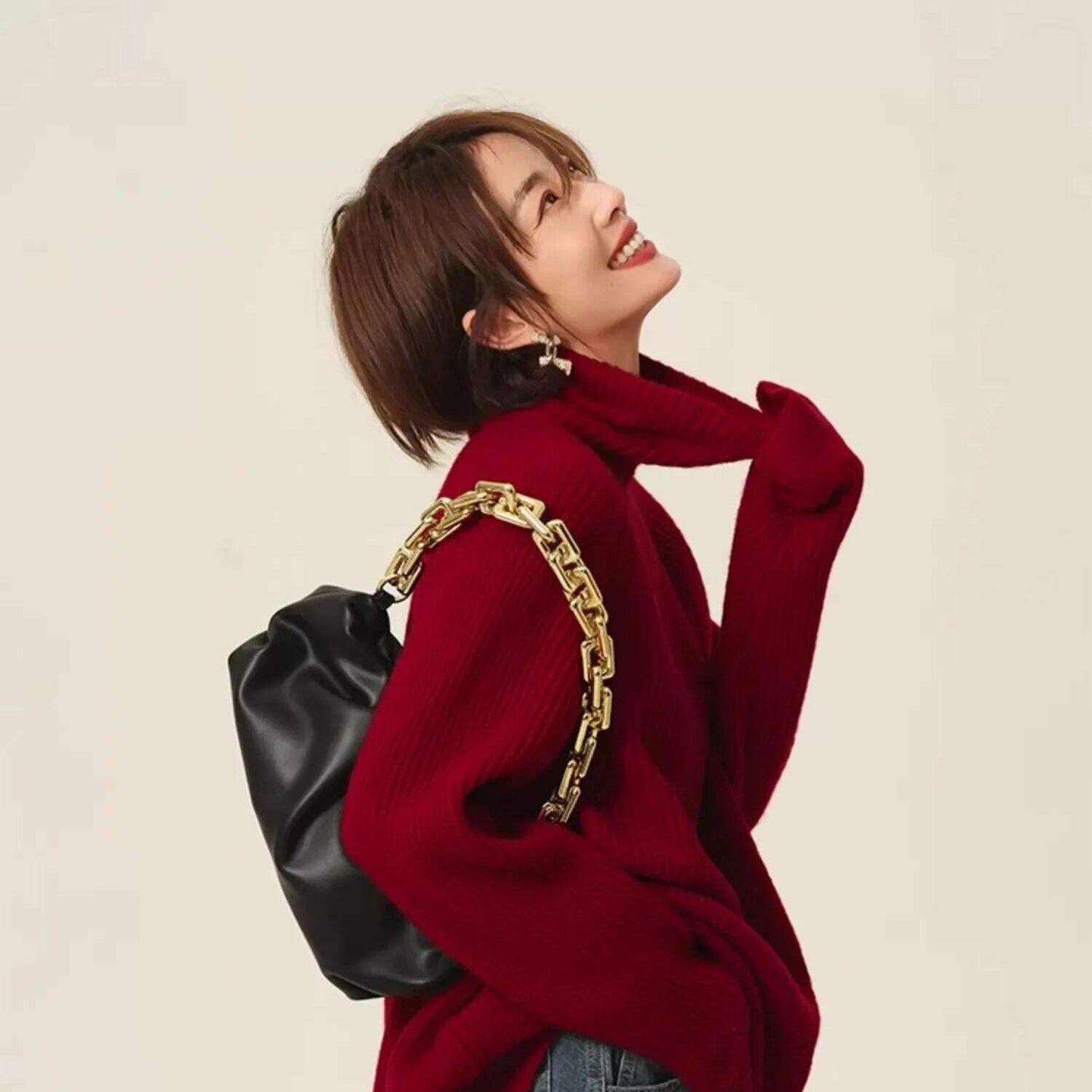 100% Cashmere Turtleneck Sweater – Loose Long Sleeve - D&M Boutique