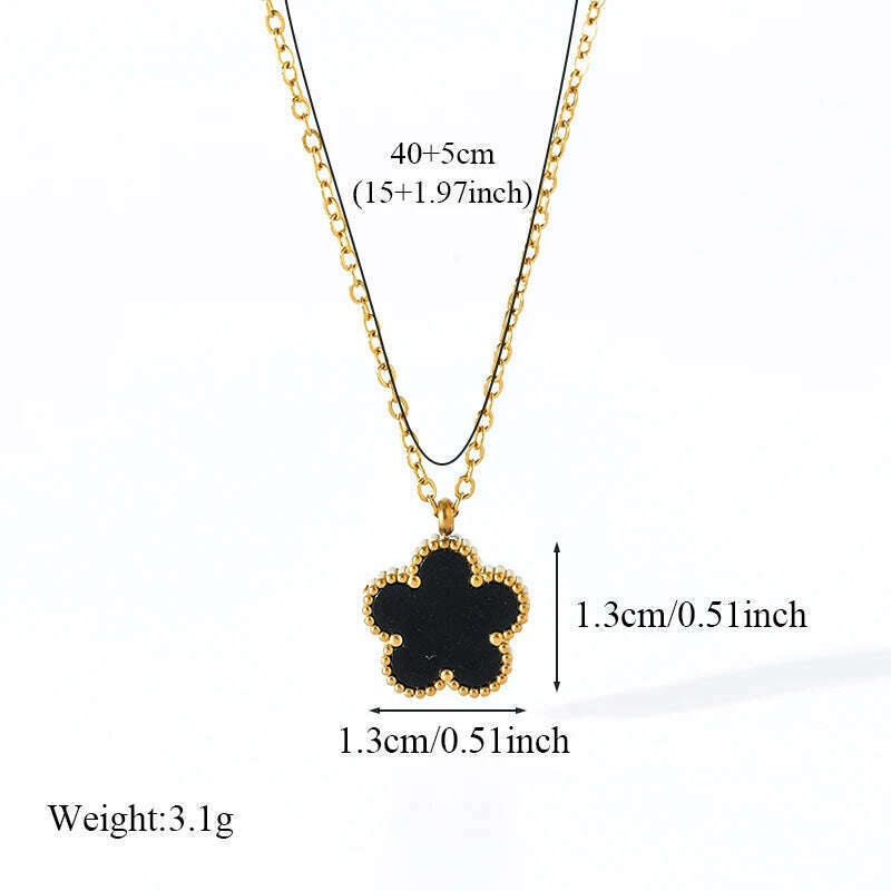 EILIECK 316L Stainless Steel Black Five Leaf Clover Pendant Necklace For Women Fashion New Party Gift Neck Chain Jewelry Collar