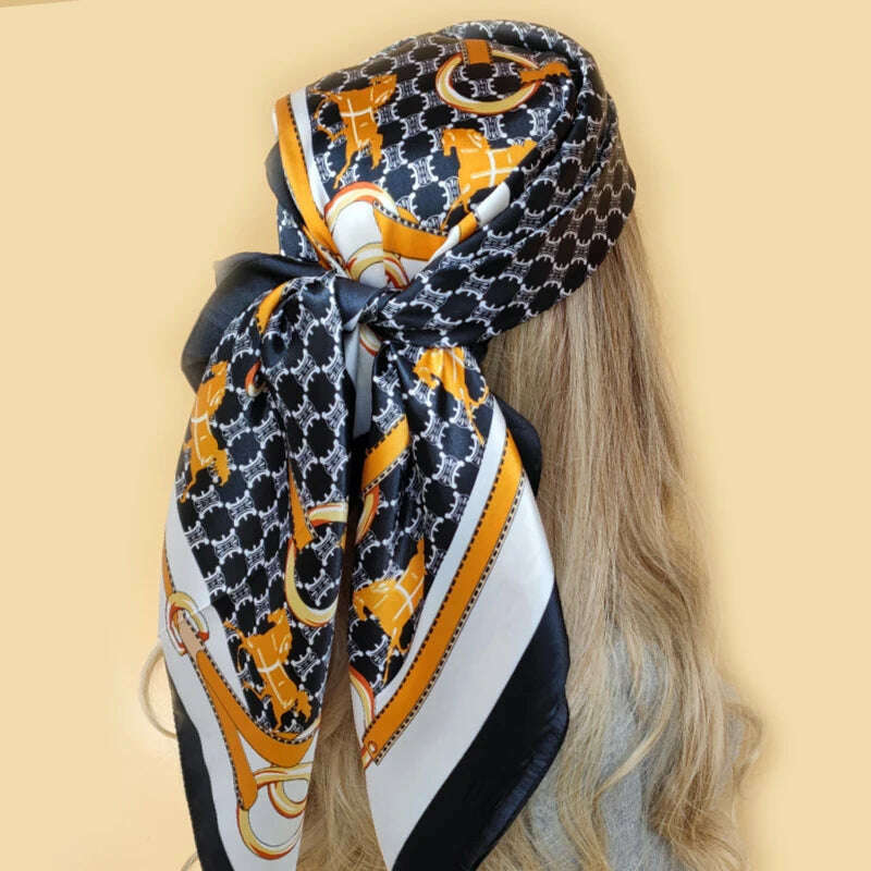 90*90CM Shawls Fashion Beach Sunscreen Silk Scarves 2023 Europe And America Kerchief Popular Print Square Bandannas