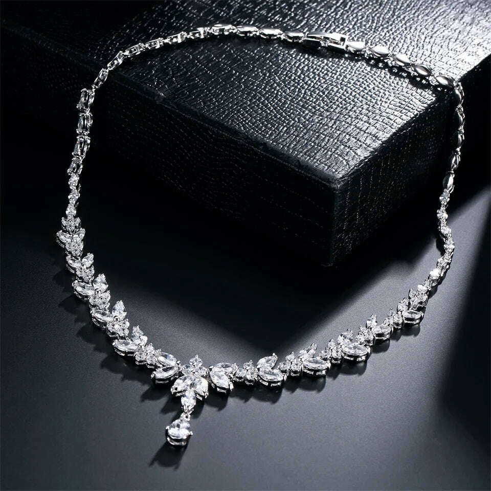ZAKOL Luxury Exquisite Marquise Cut Cubic Zircon Leaf Necklaces For Women Fashion Bridal Wedding Party Jewelry Accessories