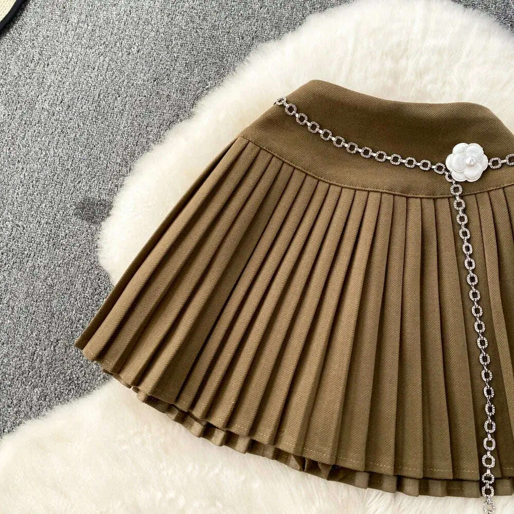 Korean Preppy Style Mini Skirt – High Waist, Pleated, Lace-up, Elegant - D&M Boutique