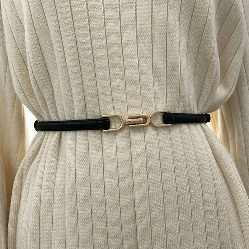 New Fashion Leather Thin Belt for Women with Metal Buckle