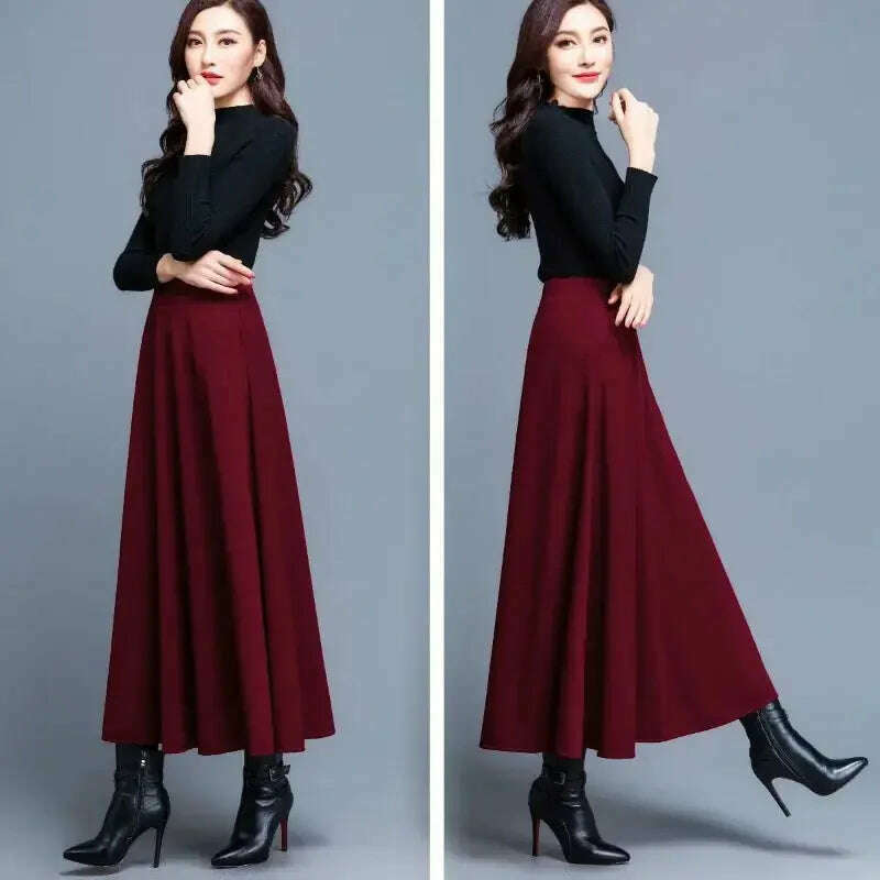 Autumn & Winter Woolen A-Line Skirt – High Waist, Big Hem - D&M Boutique