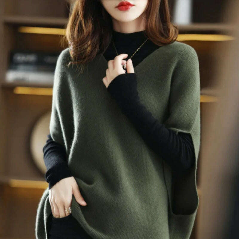 Imitation Cashmere Sweater Vest – V-Neck, Bat Sleeve, Loose Knit