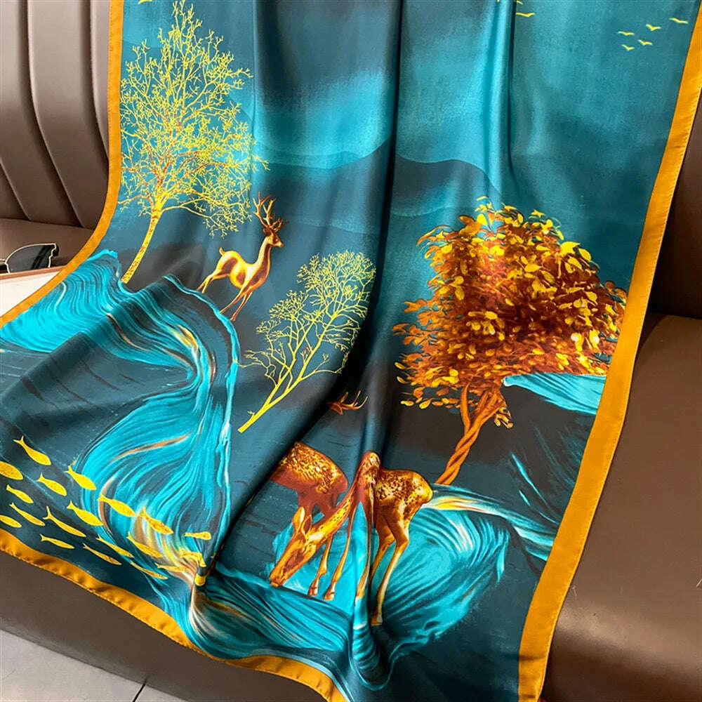 2023 Autumn Winter New Imitated Silk Scarf Women 180*90cm Outdoor Large Size Soft Silky Scarf Beach Long Luxury Scarf Lady Hijab