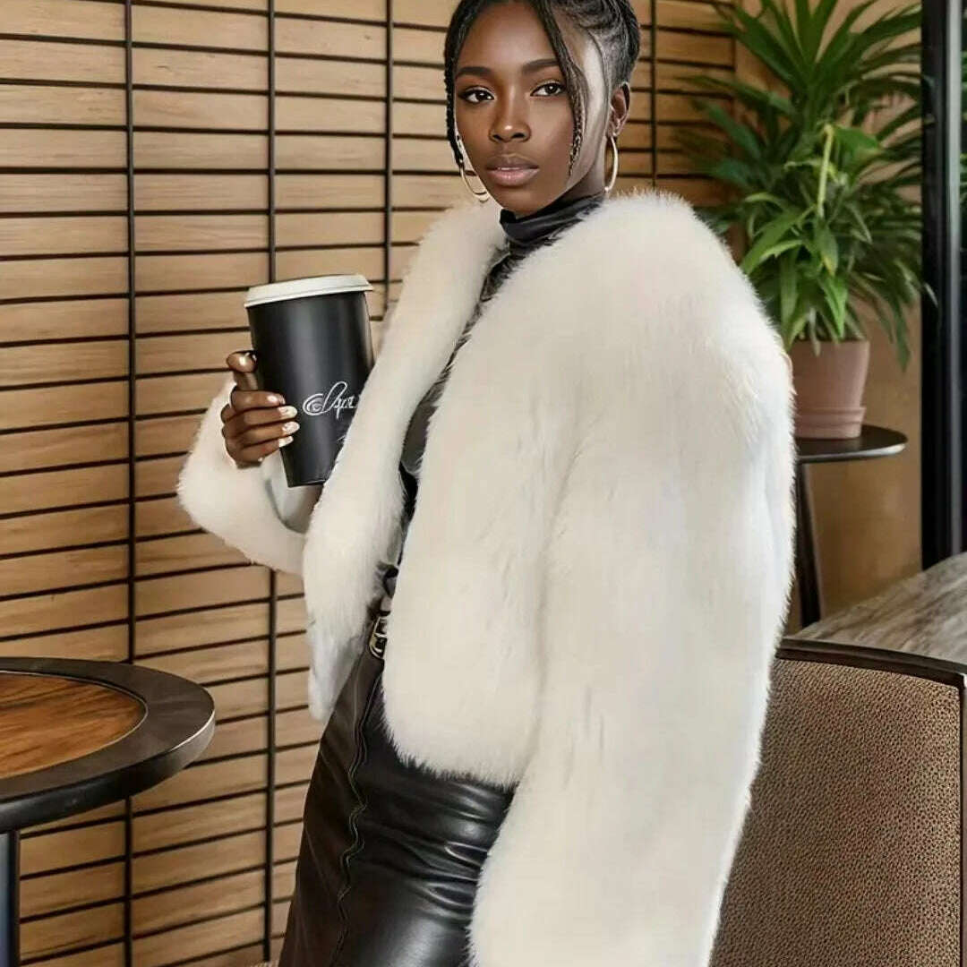Imitation fur black style jacket coat