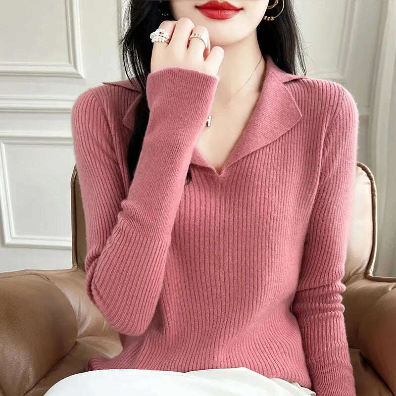 European Cargo Wool Sweater: Slim Knit, V-Lapel, Autumn/Winter Top - D&M Boutique