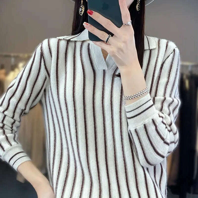 Merino Wool Sweater: Striped, Polo Neck, Autumn/Winter - D&M Boutique